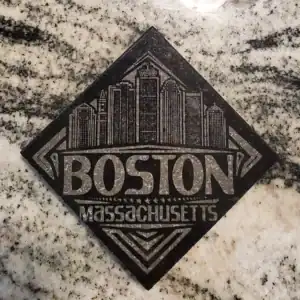 Custom engraved Boston skyline granite coaster for home or office decor.