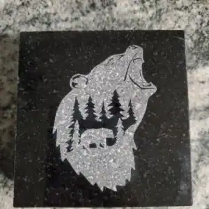 Granite Laser-Engraved Bear Coaster rustic design