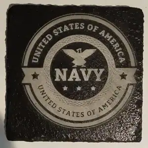 Navy US military slate coaster with eagle emblem and patriotic design.