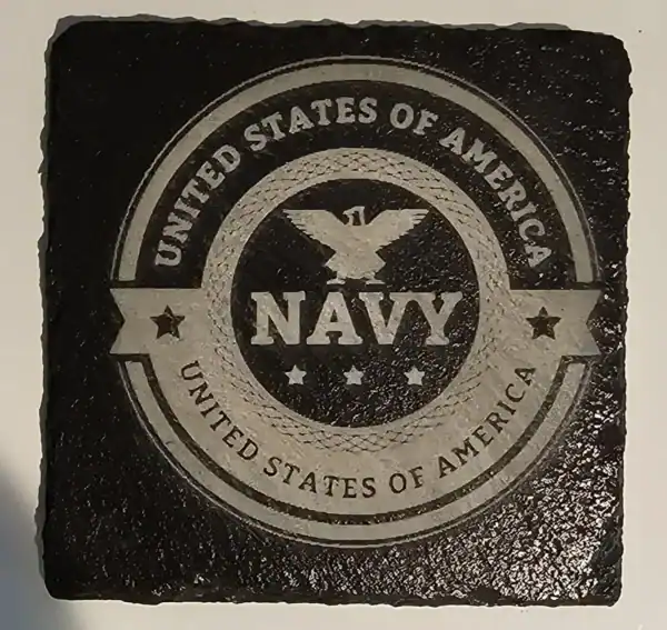 Navy US military slate coaster with eagle emblem and patriotic design.