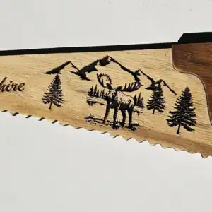 Engraved Wood Saw with New Hampshire Moose.