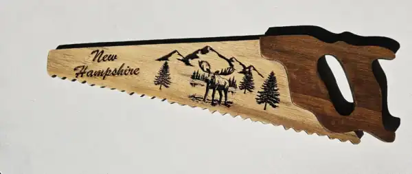 Engraved Wood Saw with New Hampshire Moose.