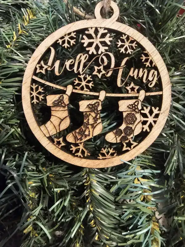Christmas Stocking Ornaments - Festive wooden decoration with stockings and snowflakes. Perfect for.