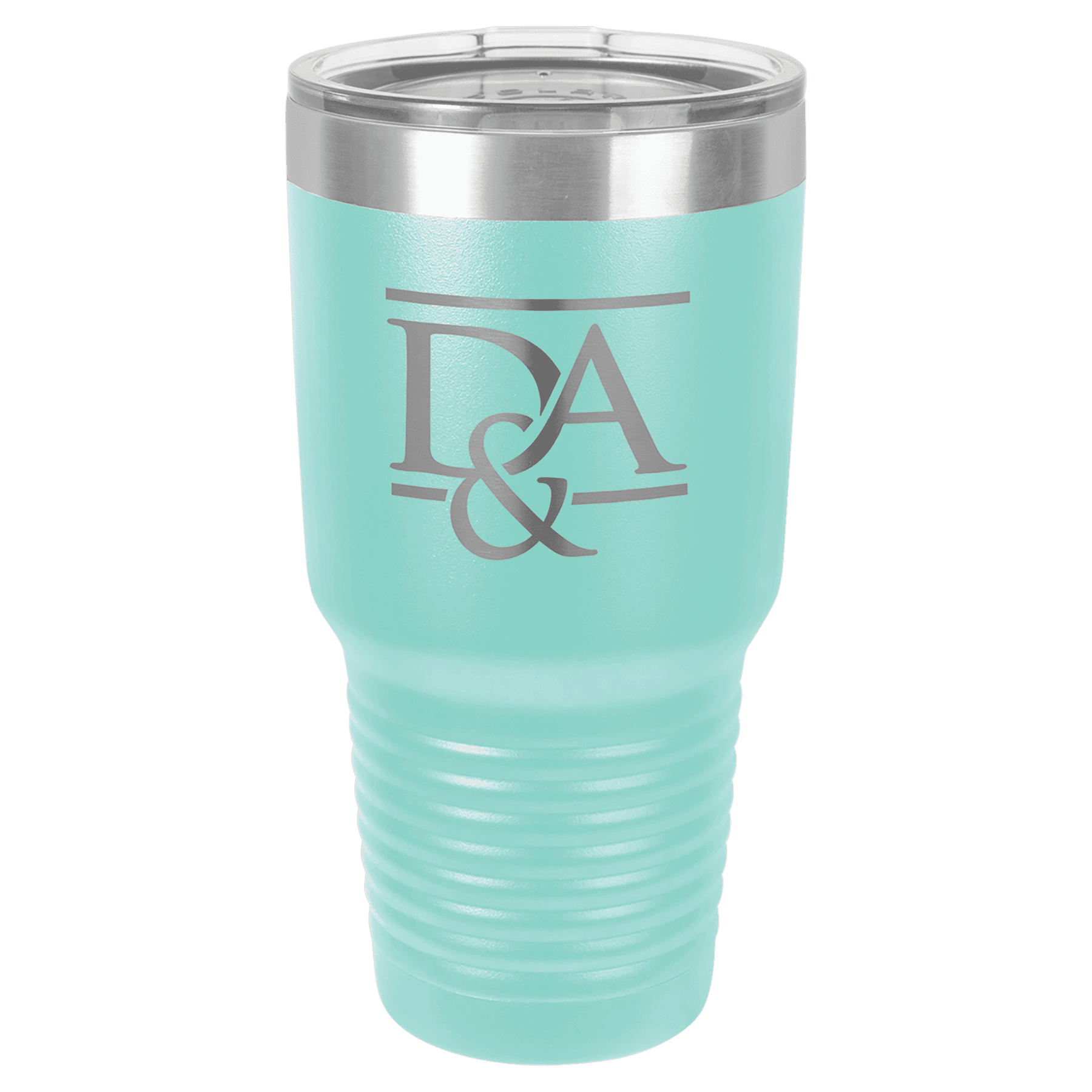 Engraved 30oz stainless steel tumbler with personalized design for drinks.