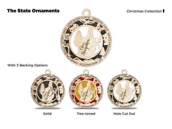New Hampshire State Laser Engraved Ornament for Christmas and holiday decor.