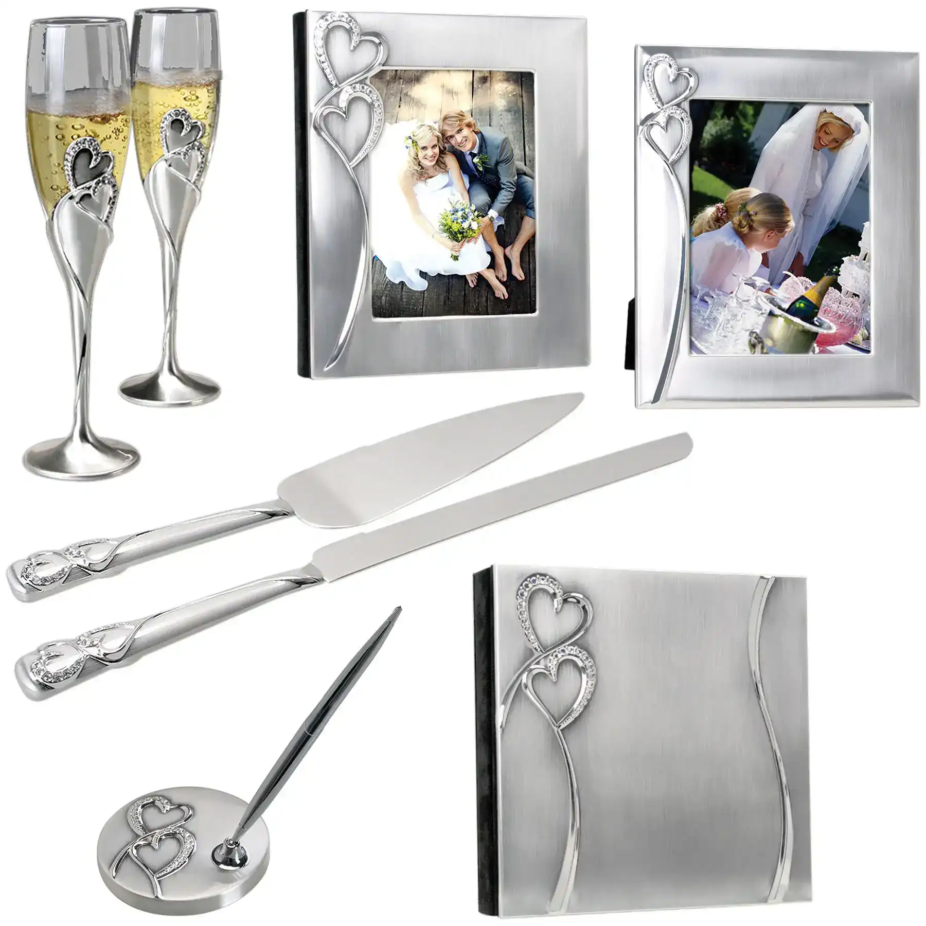 Elegant engraved glassware and photo frames for weddings.