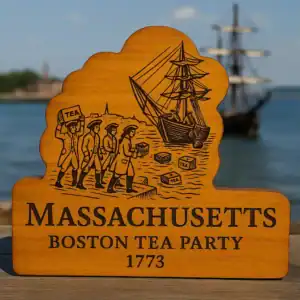 Historical Boston Tea Party wooden sign for home decor and educational displays.