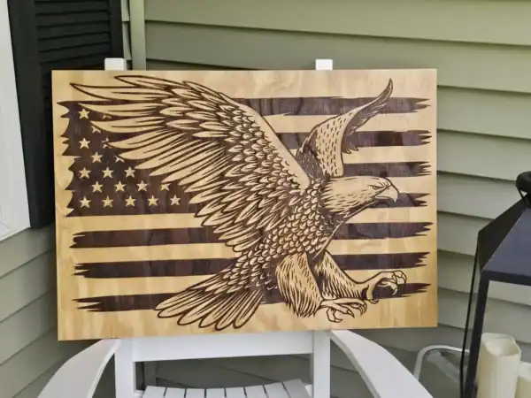 American Flag and Eagle wooden engraved wall art.