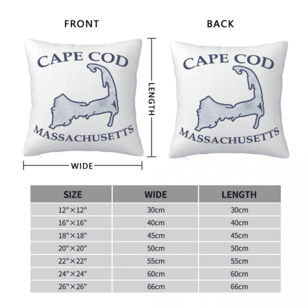 Cape Cod Massachusetts Square Pillowcase with Nautical Map Design.