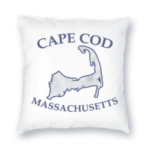 Blue Cape Cod Massachusetts square pillowcase with velvet pattern and zip closure.