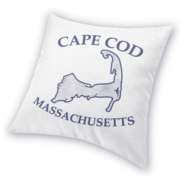 Blue Cape Cod Massachusetts square pillowcase with velvet pattern and zip closure.