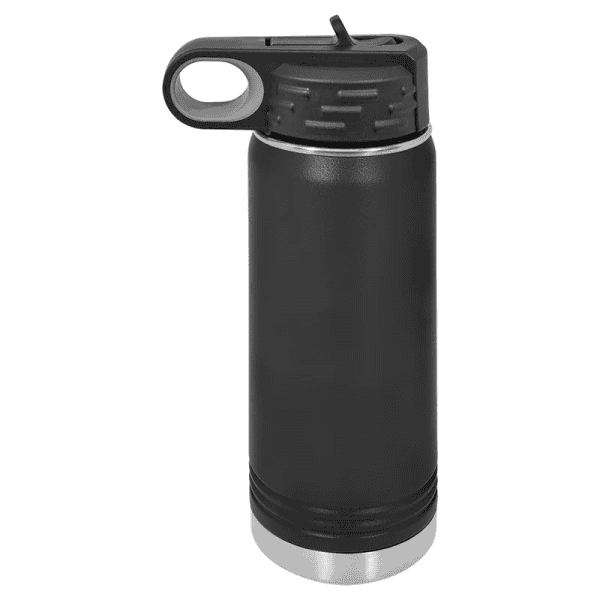 Insulated black stainless steel travel mug with lid for hot and cold beverages, portable and durable.