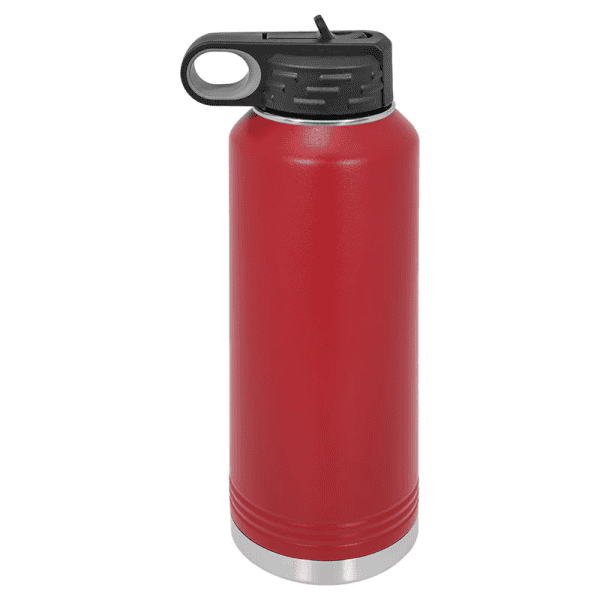 High-quality red stainless steel water bottle with a black leak-proof lid.
