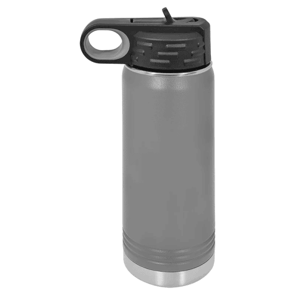 Durable stainless steel water bottle with black handle lid for travel and outdoor activities.