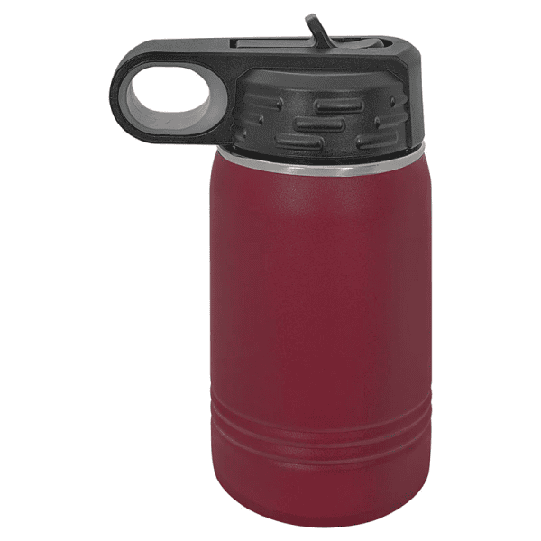 Black and red insulated water bottle with a lid and spout for active use.