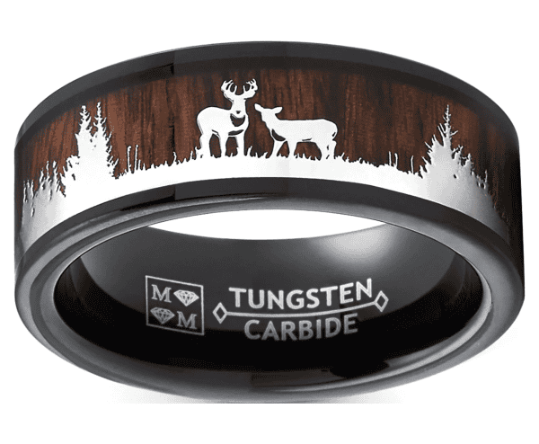Mens Rose Goldtone Tungsten Hunting Ring Wedding Band Wood Inlay Deer Stag Silhouette 9 - Image 7
