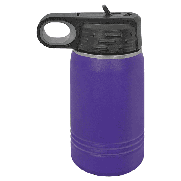 High-quality purple water bottle with custom laser engraving, perfect for sports and outdoor activities.