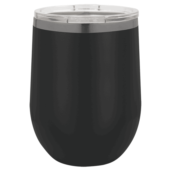Durable black insulated tumbler perfect for personalized laser engraved designs.