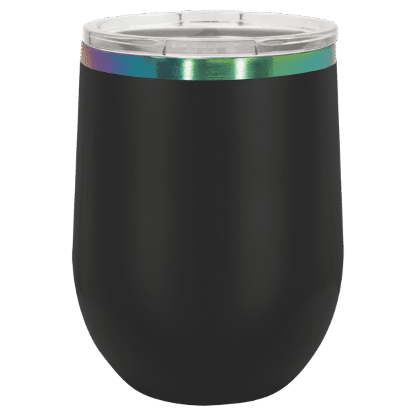 High-quality black travel mug with personalized laser engraving, ideal for gifts or corporate branding.