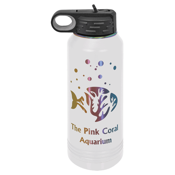 Custom coral reef design water bottle for aquarium lovers and marine enthusiasts.